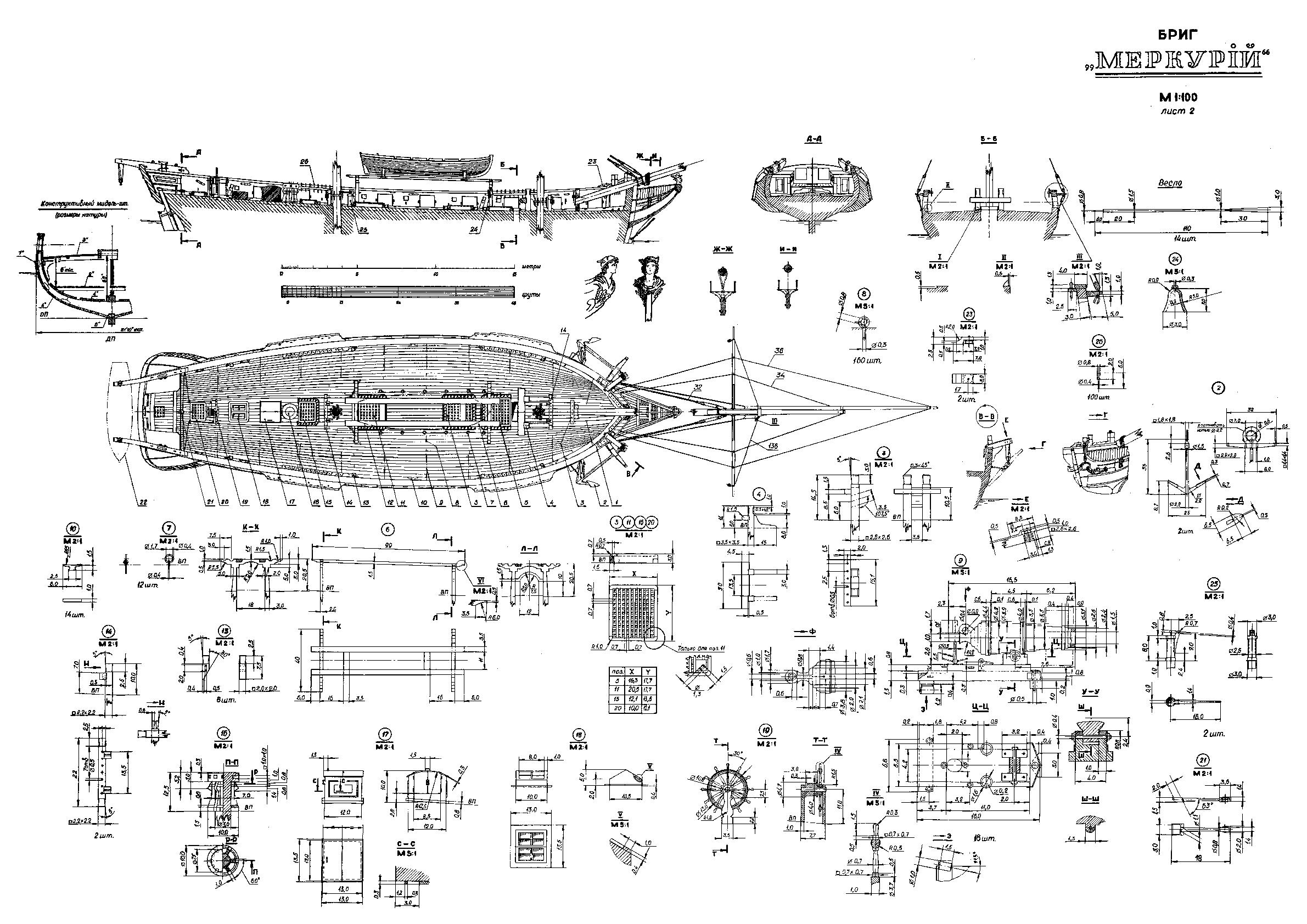 Чертежи брига меркурий для постройки модели
